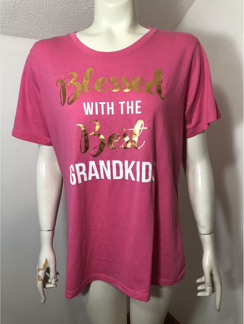 Womens Large 12/14 Tee Shirt Bright Pink Blessed with the Best Grandkids